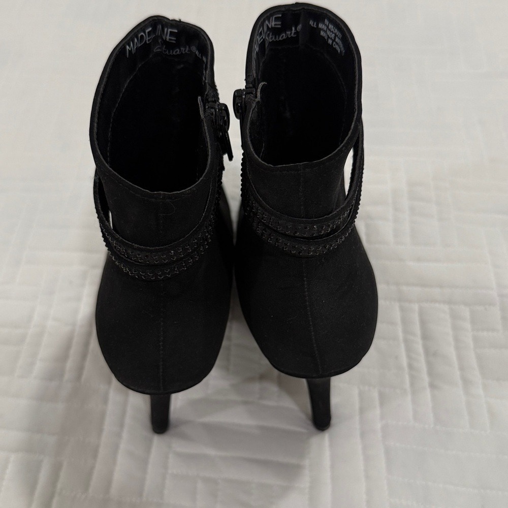 Madeline Stuart‎ Black Faux Suede Rhinestone Stiletto Ankle Boots 8M - Picture 5 of 7
